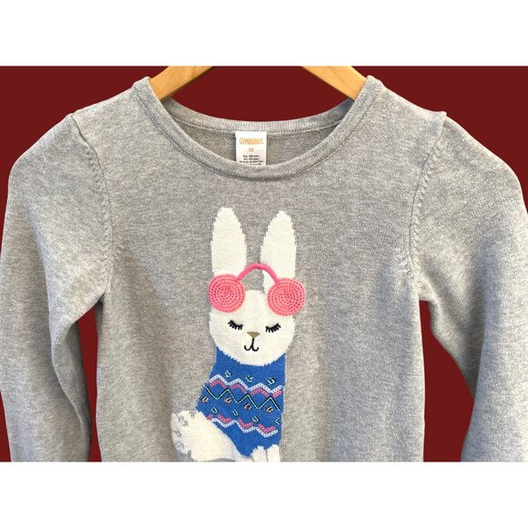 Retro Gymboree Bunny Sweater Dress Gray Knit Fair Isle Winter Novelty Girl Sz 10 - Picture 2 of 4